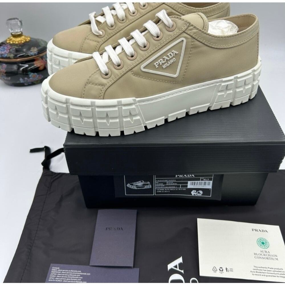 Women's Prada re-wheel gabardine sneaker in
Desert beige size 40.5 made in Italy - Picture 7 of 13